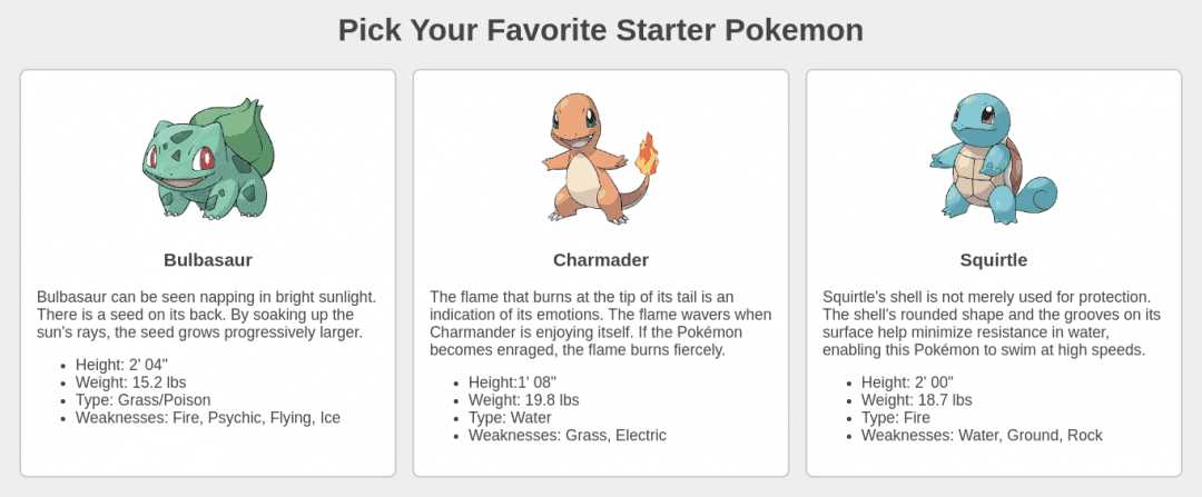 three starter pokemon options